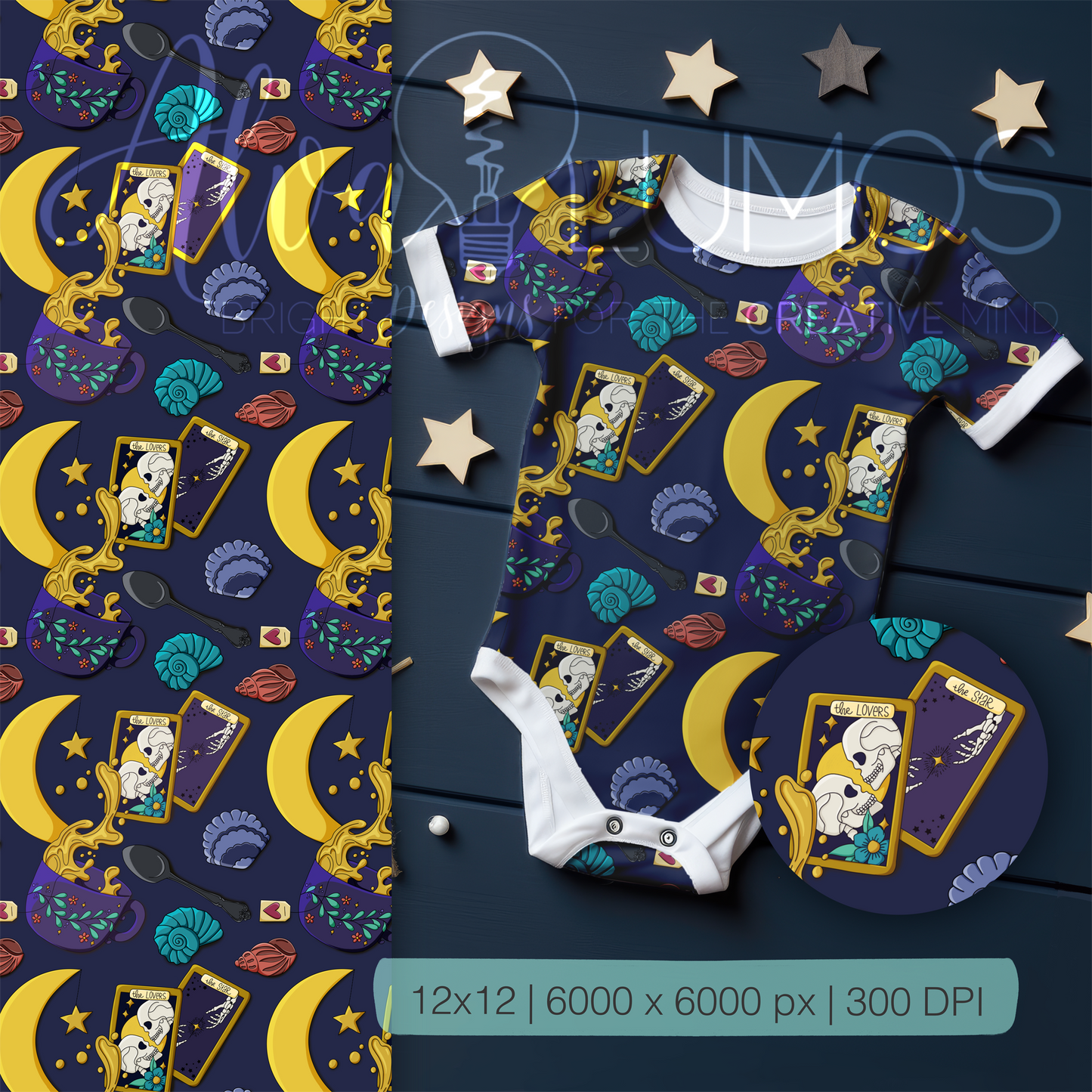 Sea Witch tea on the shore spooky Seamless Pattern