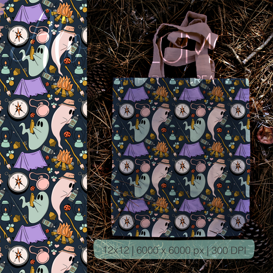 Happy ghostly campers spooky Seamless Pattern