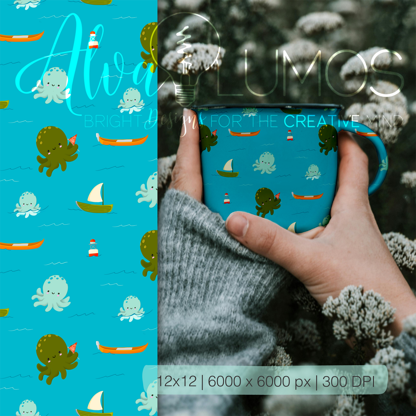 Octopus swim party Seamless Pattern