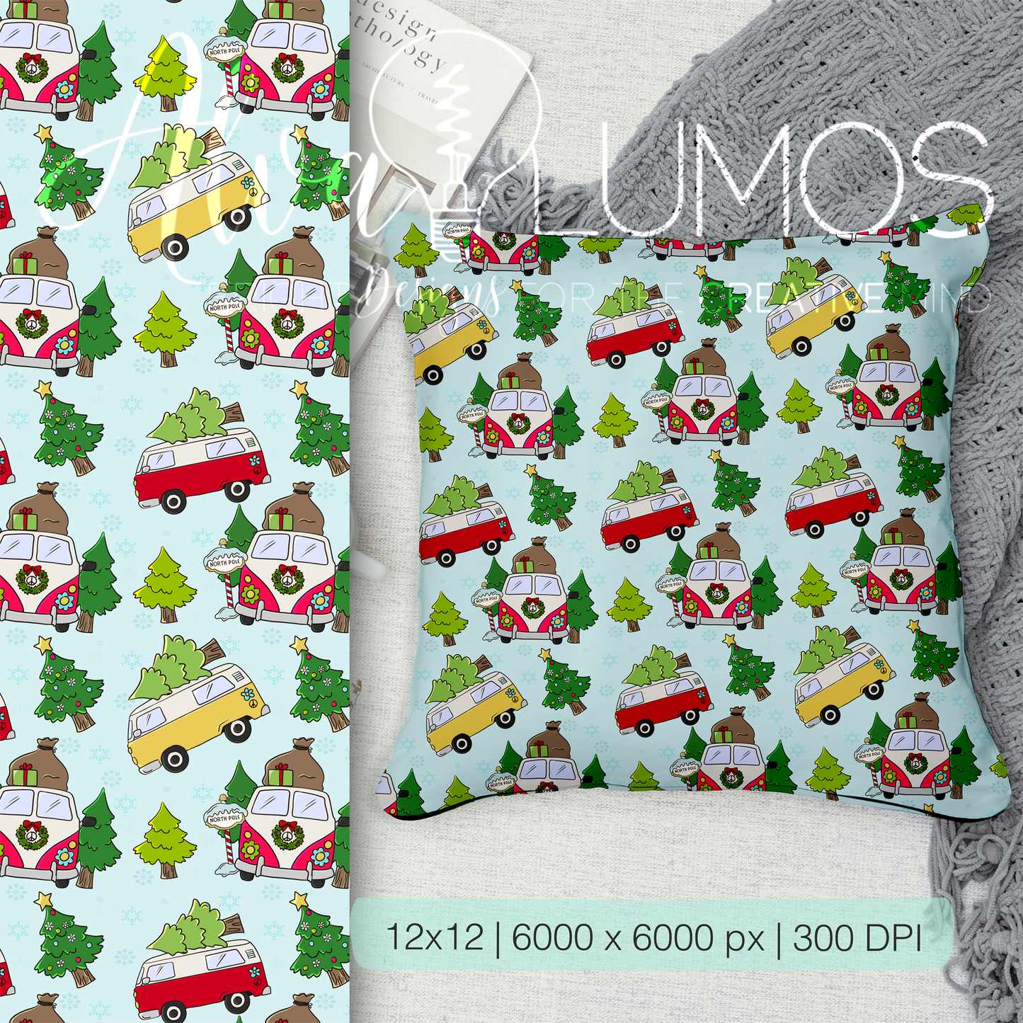 Retro Van Christmas Seamless Pattern