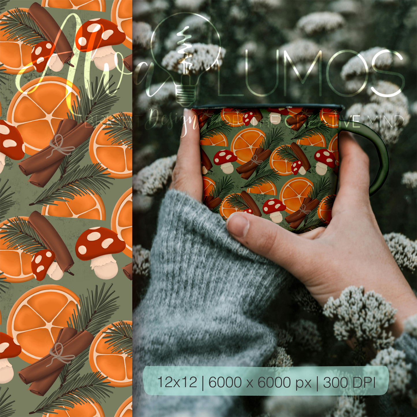 Citrus vintage Christmas Seamless Pattern