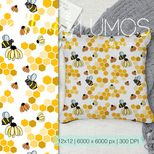 Bumble Bees and honeycomb dreams Seamless Pattern