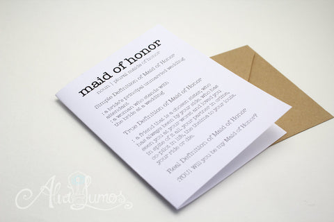 Funny Maid of Honor Proposal Card dictionary definition card
