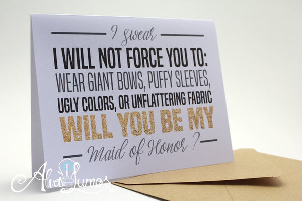 Funny maid of honor proposal, be my bridesmaid wedding card