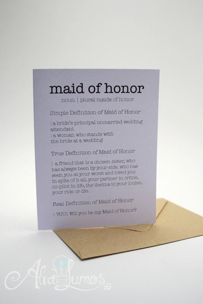 Funny Maid of Honor Proposal Card dictionary definition card