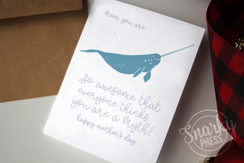 Narwhal whale cute card for mom on Mother's Day