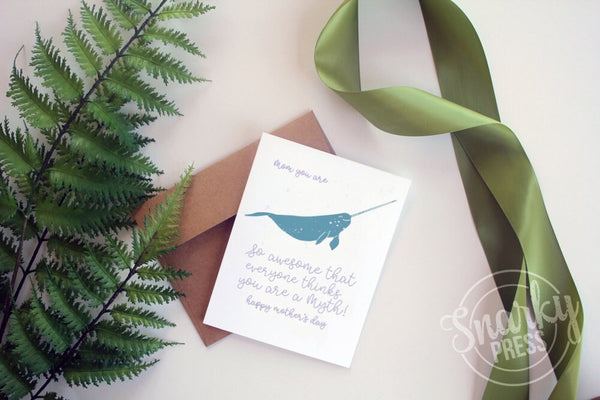 Narwhal whale cute card for mom on Mother's Day