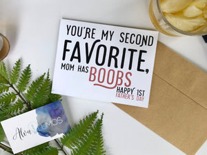 First Father's Day funny boob card