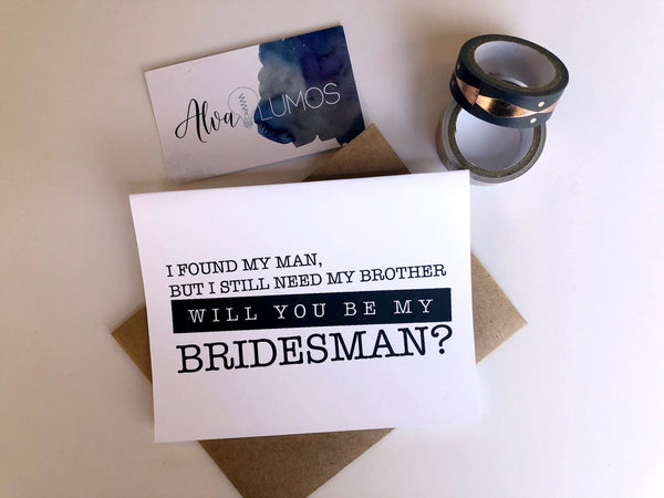 Will you be my bridesman? wedding party card
