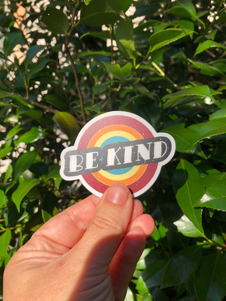 Retro be kind rainbow sticker