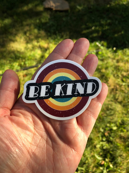 Retro be kind rainbow sticker
