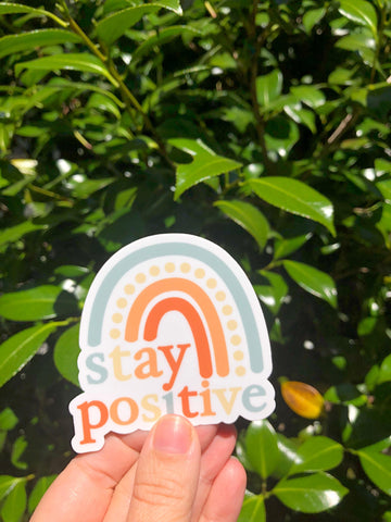 Stay positive retro rainbow sticker, motivational sticker, inspirational quotes, cute stickers, laptop sticker, funny cool sticker
