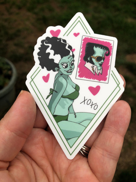 Frankenstein has a new bride halloween sticker
