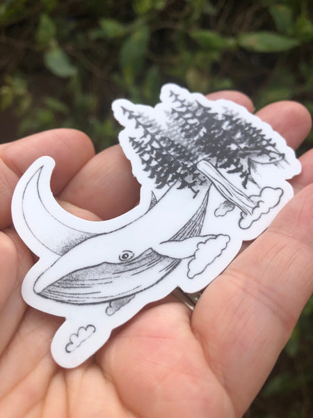 PNW inspired hand drawn whale sticker