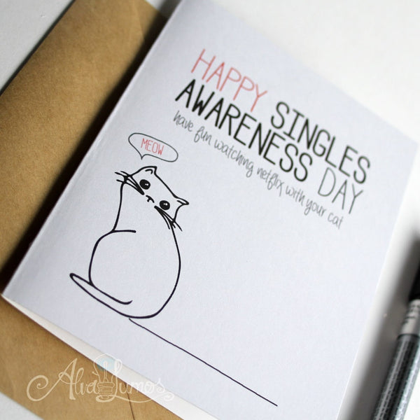 Cat Lover Single Awareness, valentines friend card